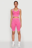 Womens Mineral Wash Contrast Trim V Neck Cropped Tank Top, Pink, Size S-M