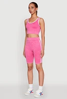 Womens Mineral Wash Contrast Trim V Neck Cropped Tank Top, Pink, Size S-M