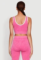Womens Mineral Wash Contrast Trim V Neck Cropped Tank Top, Pink, Size S-M