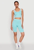 Womens Mineral Wash Varsity Stripe Biker Shorts, Blue, Size S-M