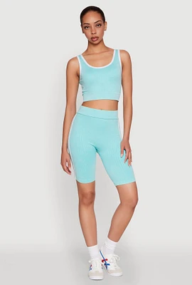 Womens Mineral Wash Varsity Stripe Biker Shorts,