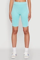 Womens Mineral Wash Varsity Stripe Biker Shorts, Blue, Size S-M