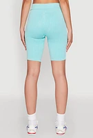 Womens Mineral Wash Varsity Stripe Biker Shorts, Blue, Size S-M