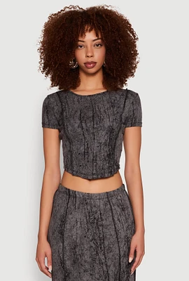 Womens Ribbed Knit Mineral Wash Cropped Tee,