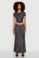 Womens Ribbed Knit Mineral Wash Cropped Tee, Grey, Size XL