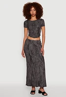 Womens Ribbed Knit Mineral Wash Cropped Tee, Grey, Size XL