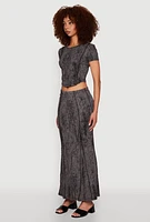 Womens Ribbed Knit Mineral Wash Cropped Tee, Grey, Size XL