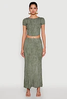 Womens Mineral Wash Pintuck Maxi Skirt, Green,