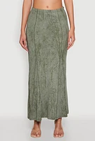Womens Mineral Wash Pintuck Maxi Skirt, Green,