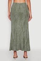 Womens Mineral Wash Pintuck Maxi Skirt, Green,