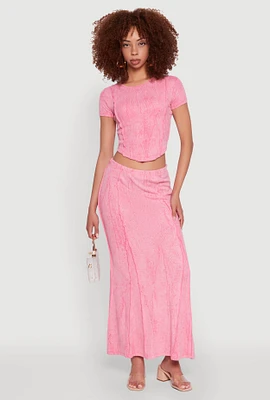 Womens Mineral Wash Pintuck Maxi Skirt, Pink, Size L