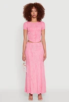 Womens Mineral Wash Pintuck Maxi Skirt, Pink, Size L