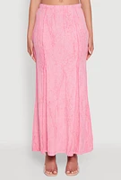Womens Mineral Wash Pintuck Maxi Skirt, Pink, Size L
