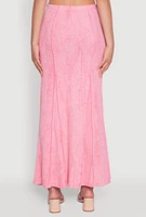 Womens Mineral Wash Pintuck Maxi Skirt, Pink, Size L