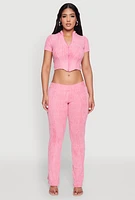 Womens Ribbed Knit Mineral Wash Zip Front Top, Pink,