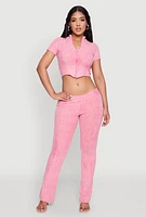 Womens Ribbed Knit Mineral Wash Zip Front Top, Pink,