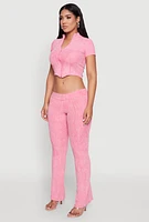 Womens Ribbed Knit Mineral Wash Zip Front Top, Pink,