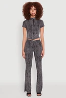 Womens Mineral Wash Pintuck Flared Pants, Black, Size M