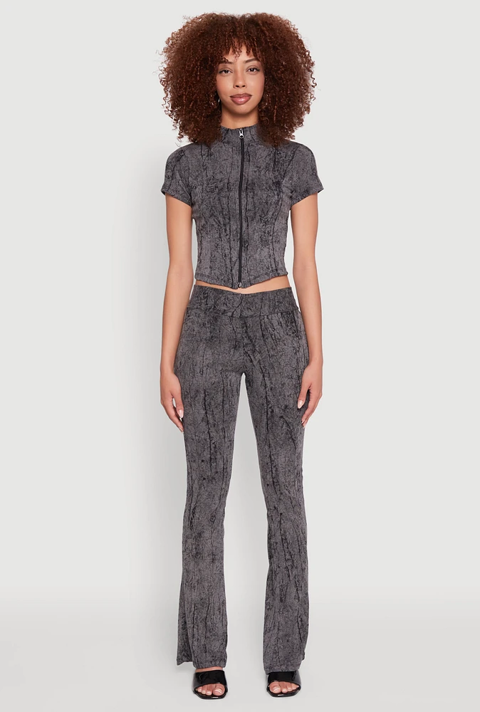 Womens Mineral Wash Pintuck Flared Pants,