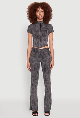 Womens Mineral Wash Pintuck Flared Pants,