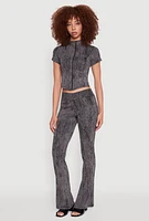 Womens Mineral Wash Pintuck Flared Pants, Black, Size M