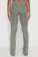 Womens Mineral Wash Pintuck Flared Pants, Green, Size M