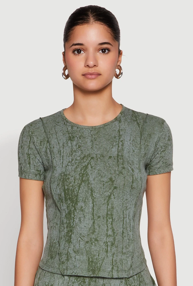 Womens Mineral Wash Pintuck Short Sleeve Top,