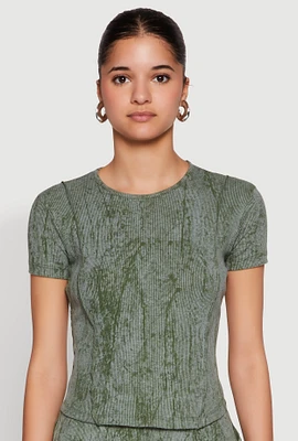 Womens Mineral Wash Pintuck Short Sleeve Top,