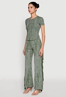 Womens Mineral Wash Pintuck Short Sleeve Top,