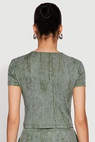 Womens Mineral Wash Pintuck Short Sleeve Top,