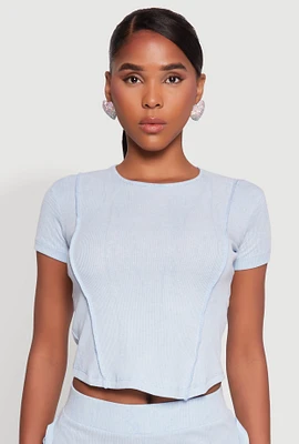 Womens Mineral Wash Pintuck Short Sleeve Top,
