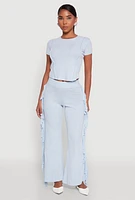 Womens Mineral Wash Pintuck Short Sleeve Top,