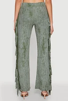 Womens Mineral Wash Rib Knit Fringe Pants, Green, Size S