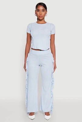 Womens Mineral Wash Rib Knit Fringe Pants,