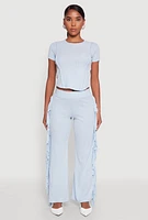 Womens Mineral Wash Rib Knit Fringe Pants,