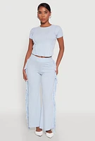 Womens Mineral Wash Rib Knit Fringe Pants,