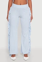 Womens Mineral Wash Rib Knit Fringe Pants,