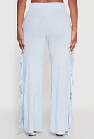 Womens Mineral Wash Rib Knit Fringe Pants,