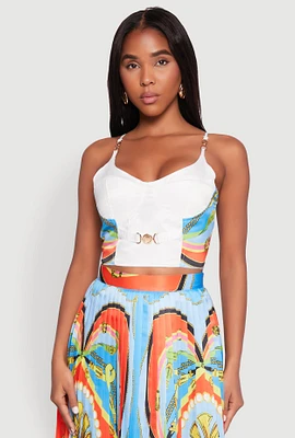 Womens Metallic Detail Patterned Bustier Top, Multi, Size L