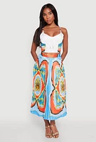 Womens Metallic Detail Patterned Bustier Top, Multi, Size L