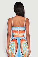 Womens Metallic Detail Patterned Bustier Top, Multi, Size L