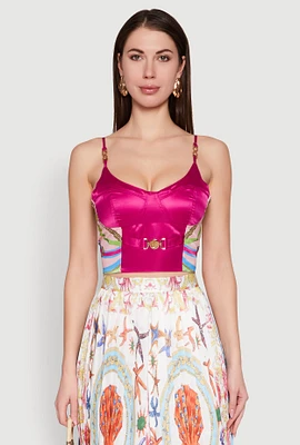 Womens Metallic Detail Patterned Bustier Top, Multi,
