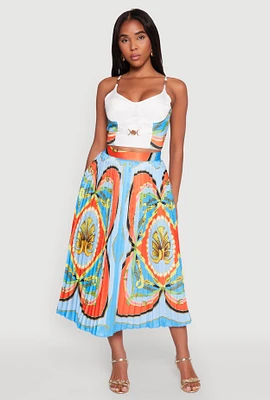 Womens High Waisted Patterned Pleated Skirt, Multi,