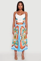 Womens High Waisted Patterned Pleated Skirt, Multi,