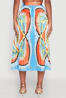 Womens High Waisted Patterned Pleated Skirt, Multi,