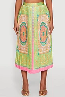 Womens High Waisted Patterned Pleated Skirt, Multi, Size M