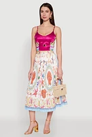 Womens High Waisted Patterned Pleated Skirt, Multi, Size L