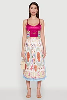 Womens High Waisted Patterned Pleated Skirt, Multi, Size L