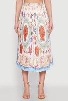 Womens High Waisted Patterned Pleated Skirt, Multi, Size L