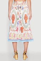 Womens High Waisted Patterned Pleated Skirt, Multi,